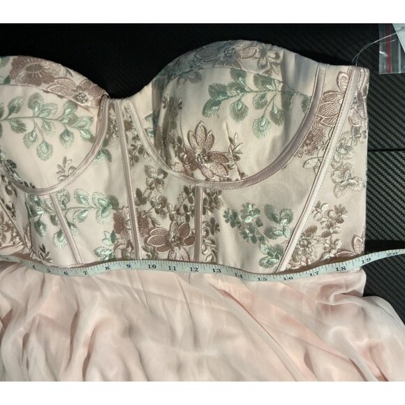 NEW Dessy Collection Strapless Floral Embroidered Corset Maxi Dress Blush 18 - Picture 12 of 14